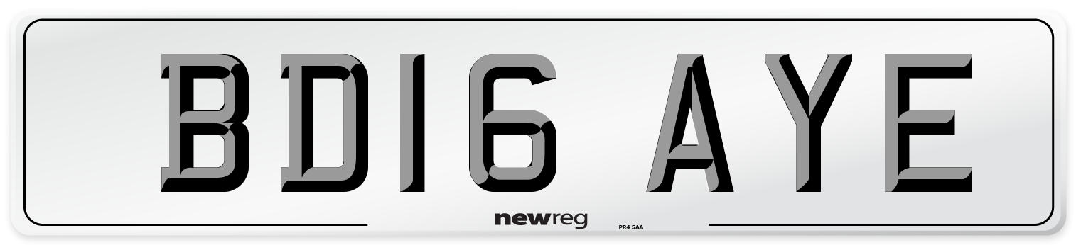 BD16 AYE Number Plate from New Reg